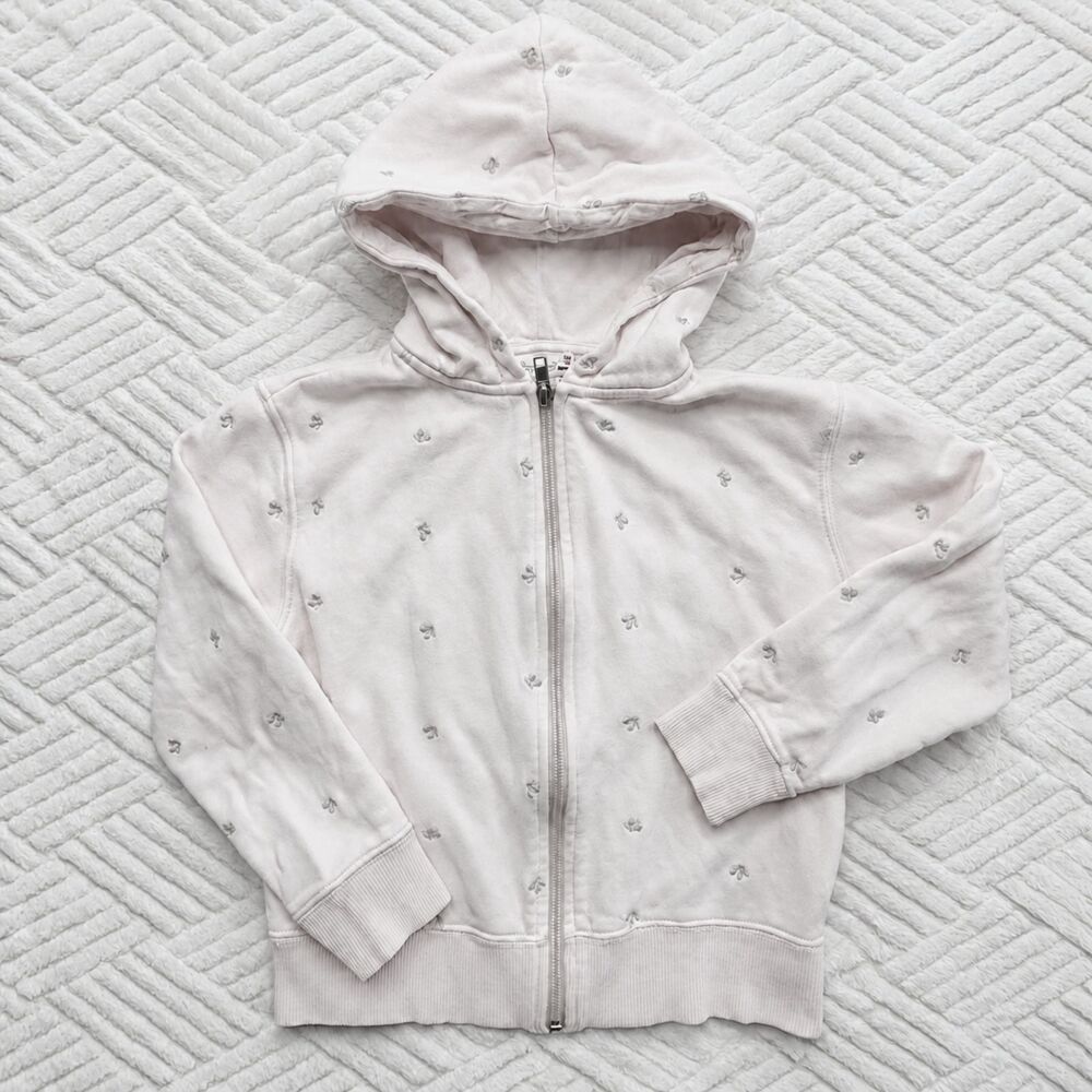 Bonpoint Girls Size 8A Blush Cherry Embroidered Zip Hoodie Jacket French Luxury